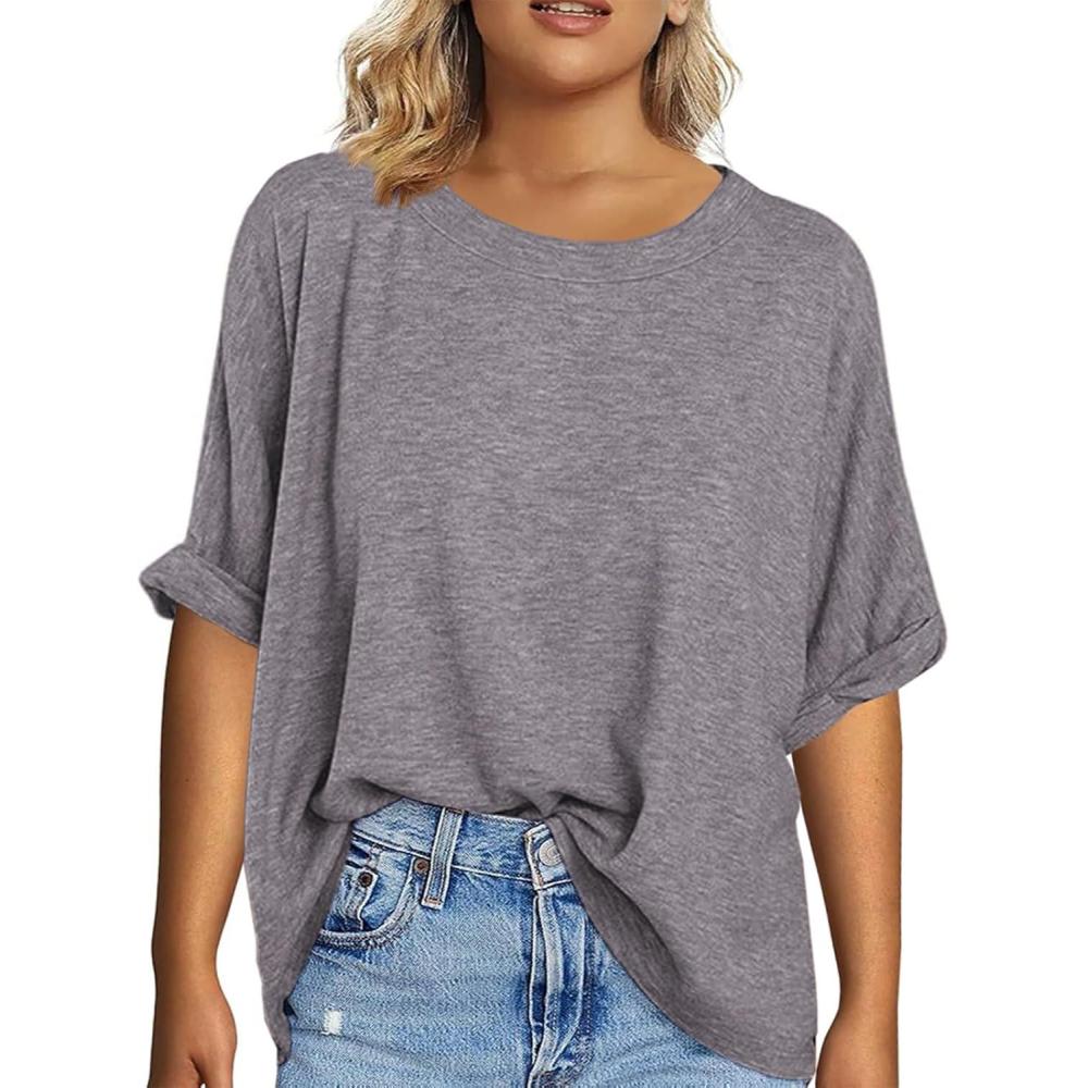 imageTankaneo Womens Plus Size Short Sleeve T Shirts Summer Half Sleeve Crew Neck Oversized Tees Casual Loose Fit Tunic TopsLight Brown