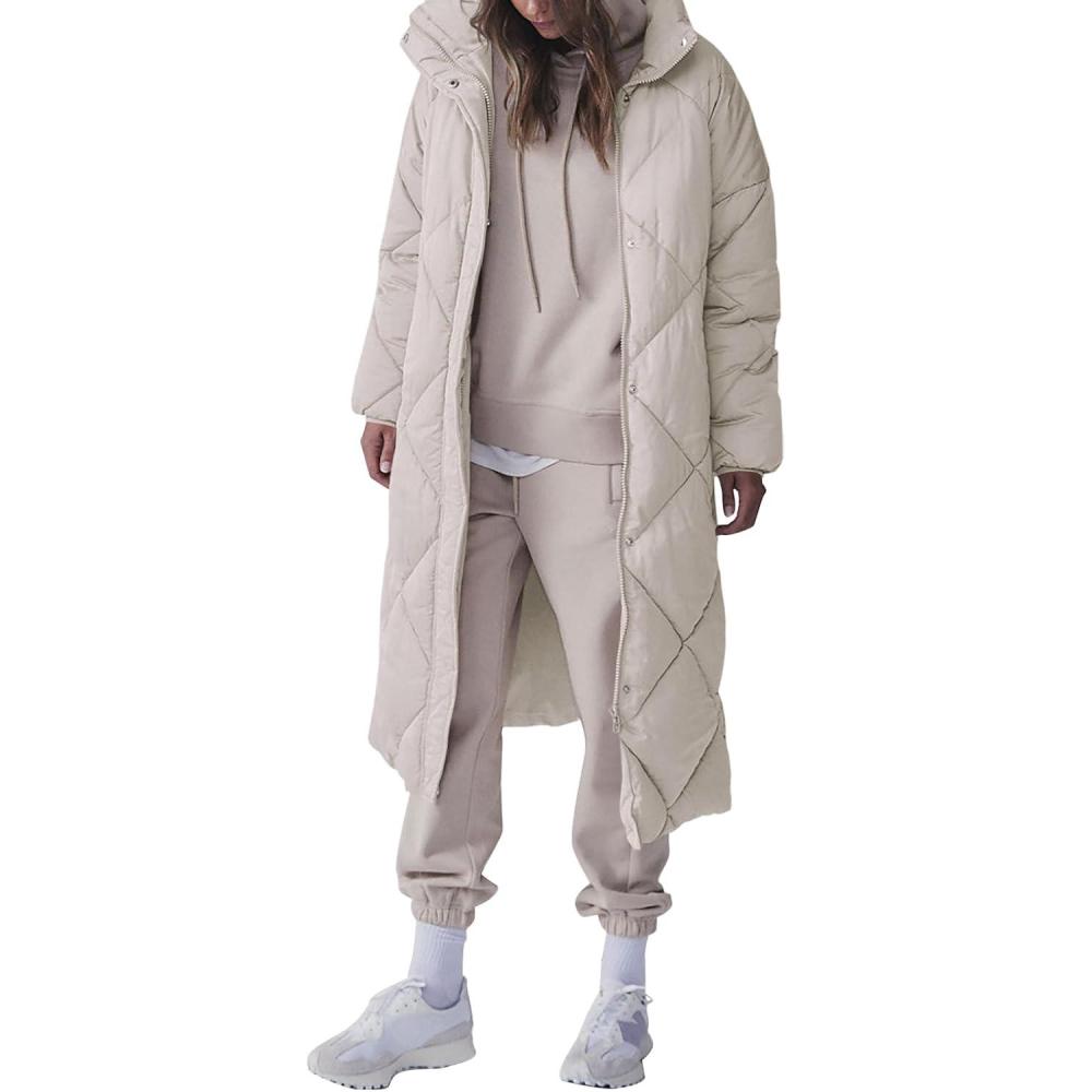imageTankaneo Womens Quilted Puffer Jacket Long Winter Coats Zip Up Baggy Down Outerwear with PocketsKhaki