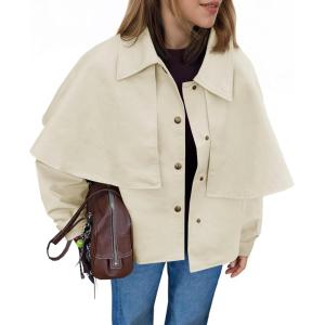 Tankaneo Womens Cropped Trench Coat Casual Lapel Single Breasted Cape Sleeve Short Jacket 2025 Fall Fashion Outerwear(Beige)