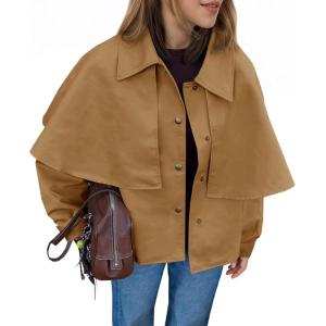 Tankaneo Womens Cropped Trench Coat Casual Lapel Single Breasted Cape Sleeve Short Jacket 2025 Fall Fashion Outerwear(Brown)