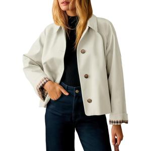 Tankaneo Womens Cropped Trench Coat Lightweight Single Breasted Jacket Fall Windbreaker Fashion Outerwear(Apricot)