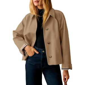 Tankaneo Womens Cropped Trench Coat Lightweight Single Breasted Jacket Fall Windbreaker Fashion Outerwear(Camel)