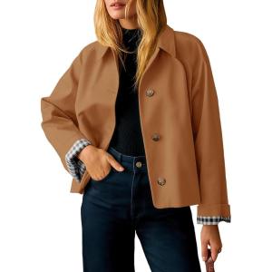 Tankaneo Womens Cropped Trench Coat Lightweight Single Breasted Jacket Fall Windbreaker Fashion Outerwear(Caramel)