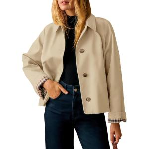 Tankaneo Womens Cropped Trench Coat Lightweight Single Breasted Jacket Fall Windbreaker Fashion Outerwear(Light Khaki)