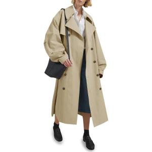 Tankaneo Womens Double Breasted Long Trench Coat Oversized Classic Lapel Belted Overcoat(Khaki)