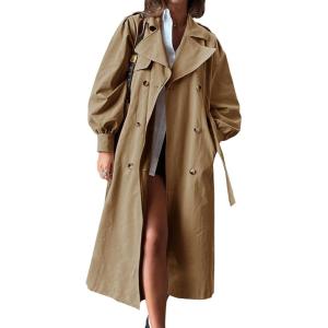 Tankaneo Womens Long Trench Coat Fall Fashion Oversized Double Breasted Lapel Overcoat Outerwear with Belt(Coffee)