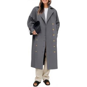 Tankaneo Womens Long Trench Coat Oversized Double Breasted Windproof Classic Lapel Casual Fall Overcoat(Dark Grey)