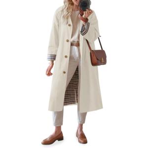 Tankaneo Womens Long Trench Coat Single Breasted Oversized Windproof Overcoat Fashion Outerwear(Apricot)