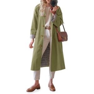 Tankaneo Womens Long Trench Coat Single Breasted Oversized Windproof Overcoat Fashion Outerwear(Army Green)