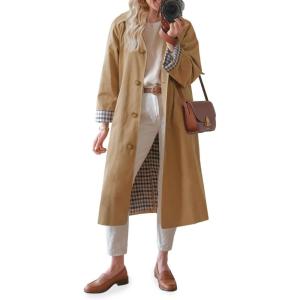Tankaneo Womens Long Trench Coat Single Breasted Oversized Windproof Overcoat Fashion Outerwear(Camel)