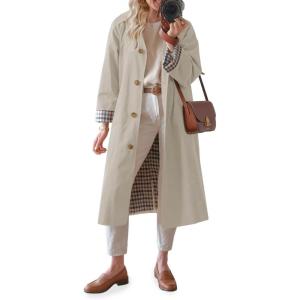 Tankaneo Womens Long Trench Coat Single Breasted Oversized Windproof Overcoat Fashion Outerwear(Khaki)