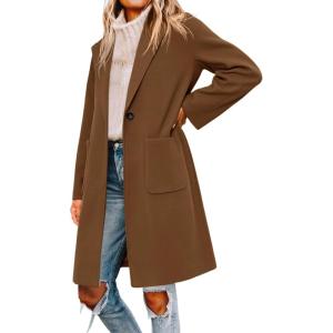 Tankaneo Womens Pea Coat Notched Lapel Single Breasted Long Jacket Winter Casual Trench Coat Outerwear(Brown)