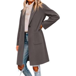 Tankaneo Womens Pea Coat Notched Lapel Single Breasted Long Jacket Winter Casual Trench Coat Outerwear(Dark Grey)