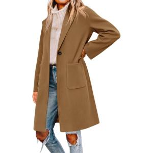 Tankaneo Womens Pea Coat Notched Lapel Single Breasted Long Jacket Winter Casual Trench Coat Outerwear(Light Coffee)