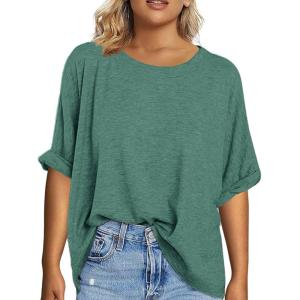 Tankaneo Women’s Plus Size Short Sleeve T Shirts Summer Half Sleeve Crew Neck Oversized Tees Casual Loose Fit Tunic Tops(Dark Green)