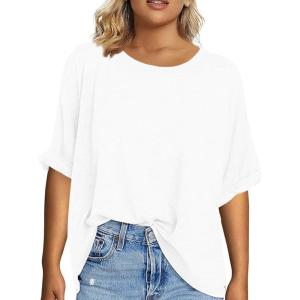 Tankaneo Women’s Plus Size Short Sleeve T Shirts Summer Half Sleeve Crew Neck Oversized Tees Casual Loose Fit Tunic Tops(White)