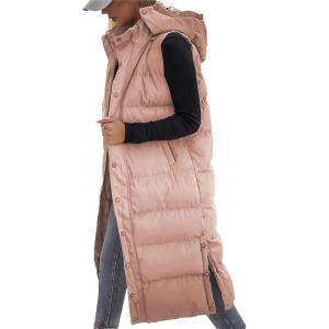 Tankaneo Women’s Sleeveless Long Quilted Vest Hooded Button Down Puff Vest Cotton Padded Jacket Winter Outerwear(Pink)