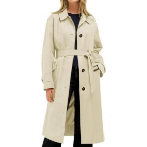 Tankaneo Womens Trench Coats Single Breasted Long Windproof Overcoat with Pockets and Belt(Apricot)