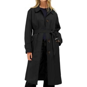 Tankaneo Womens Trench Coats Single Breasted Long Windproof Overcoat with Pockets and Belt(Black)