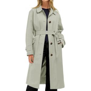 Tankaneo Womens Trench Coats Single Breasted Long Windproof Overcoat with Pockets and Belt(Grey)