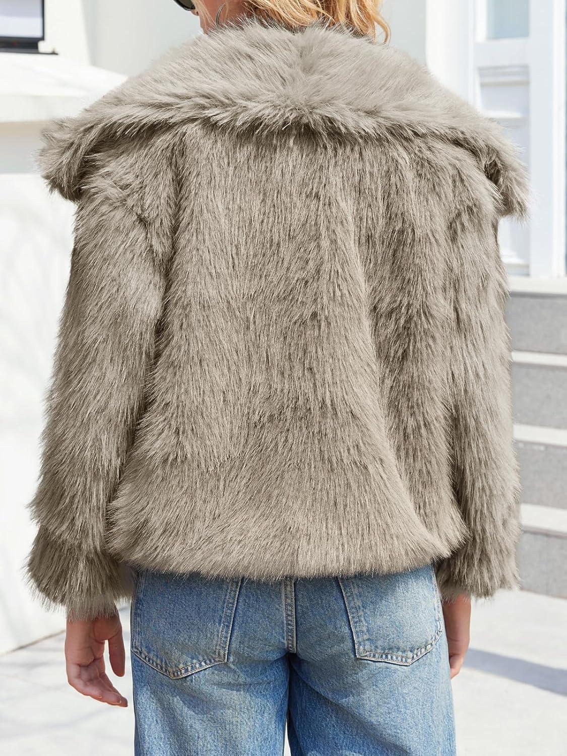 imageTankaneo Womens Cropped Faux Fur Jackets Winter Long Sleeve Open Front Warm Shaggy CoatsDark Khaki