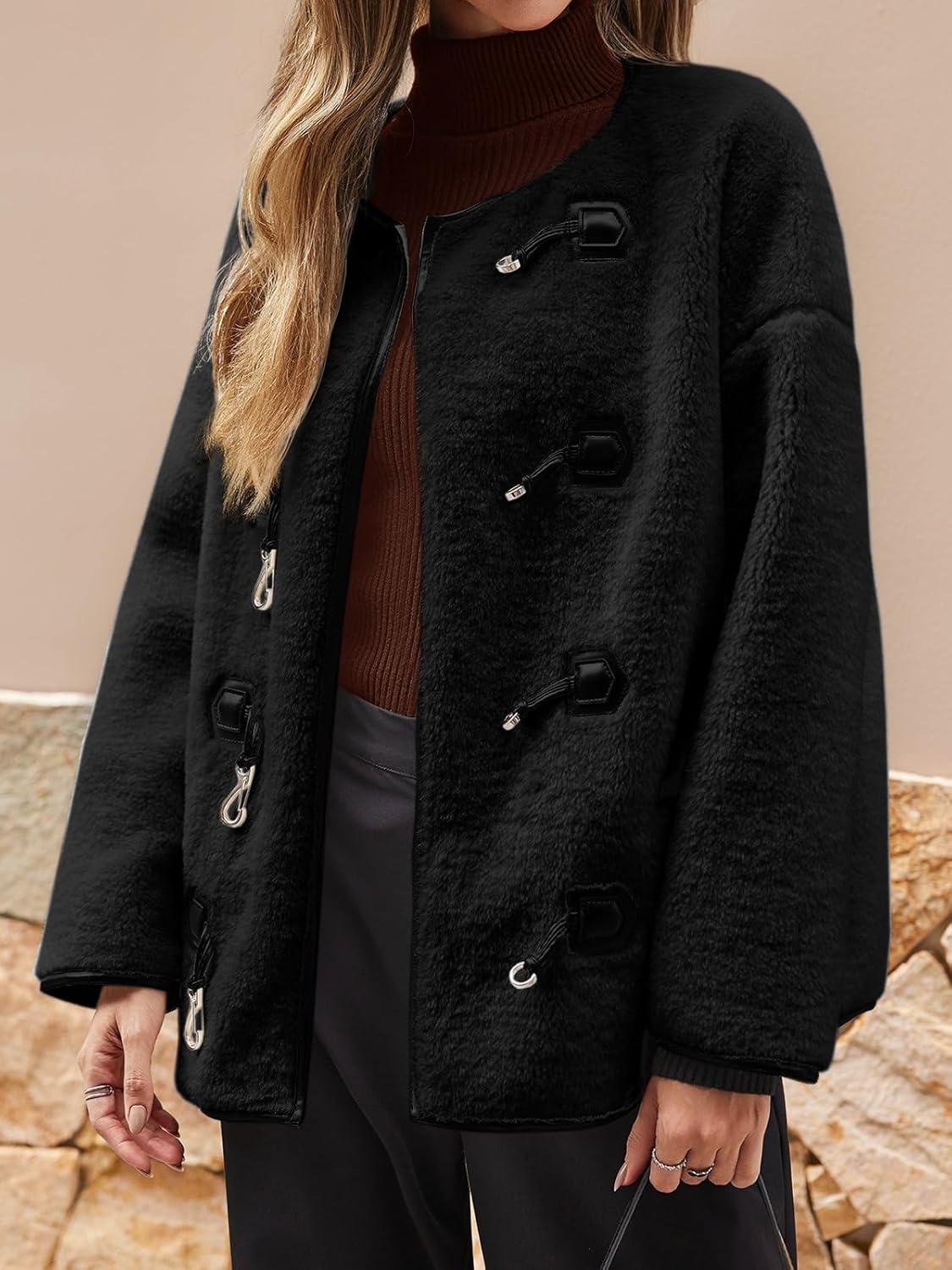 imageTankaneo Womens Faux Fur Jackets Fluffy Collarless Winter Fuzzy Coat Oversized Warm Sherpa OuterwearBlack