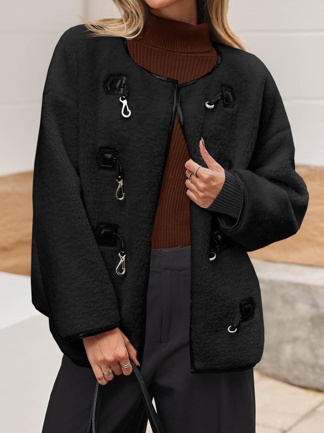 imageTankaneo Womens Faux Fur Jackets Fluffy Collarless Winter Fuzzy Coat Oversized Warm Sherpa OuterwearBlack