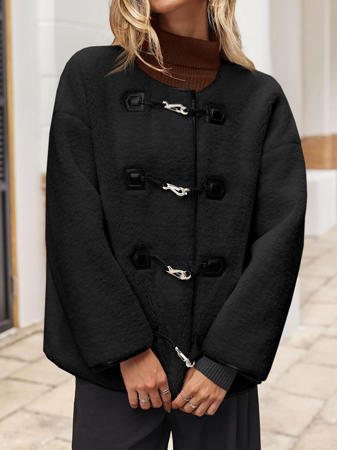 imageTankaneo Womens Faux Fur Jackets Fluffy Collarless Winter Fuzzy Coat Oversized Warm Sherpa OuterwearBlack