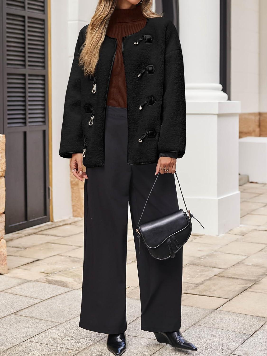 imageTankaneo Womens Faux Fur Jackets Fluffy Collarless Winter Fuzzy Coat Oversized Warm Sherpa OuterwearBlack