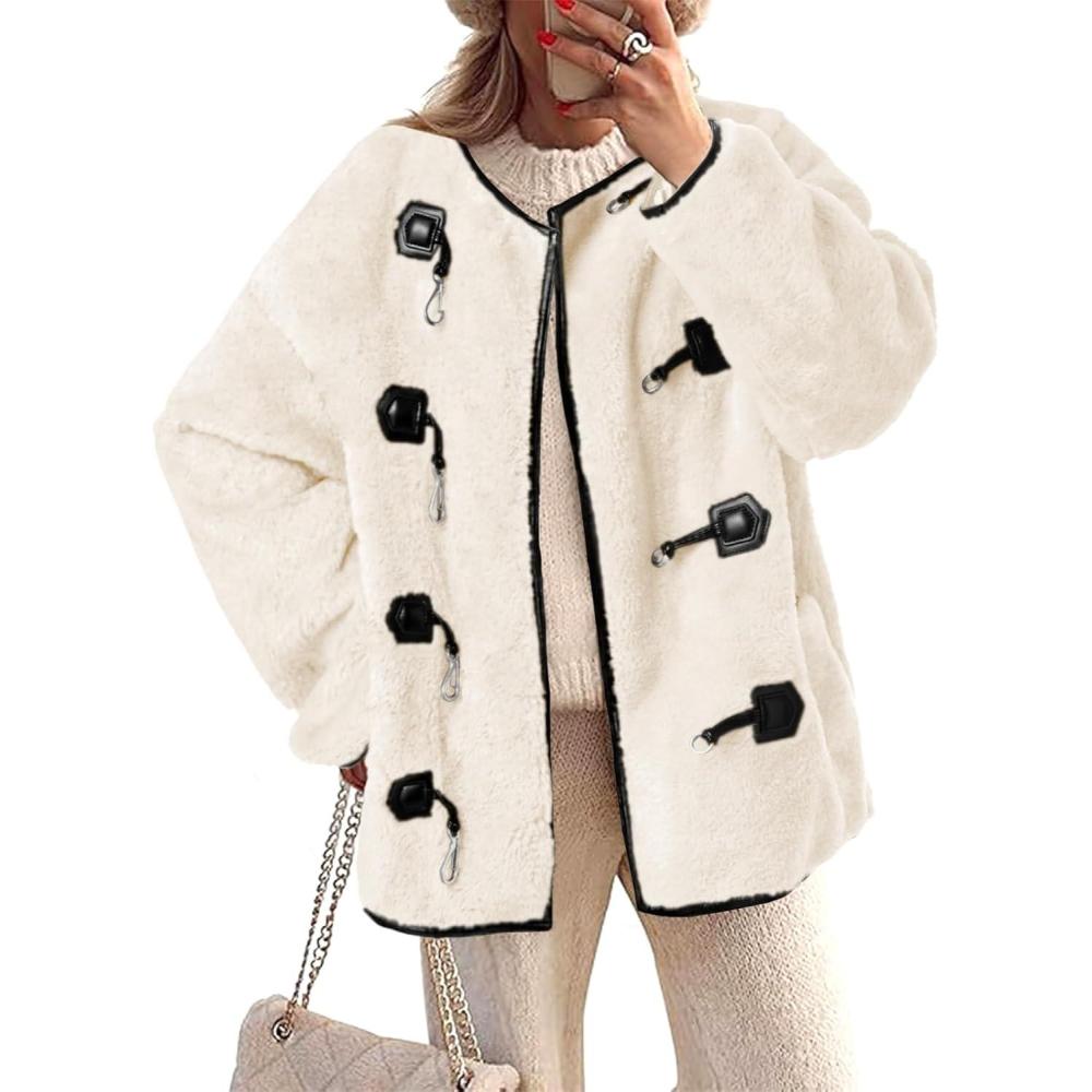 imageTankaneo Womens Faux Fur Jackets Fluffy Collarless Winter Fuzzy Coat Oversized Warm Sherpa OuterwearWhite