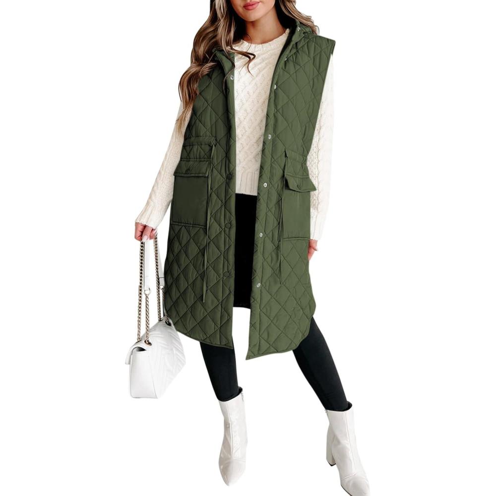 imageTankaneo Womens Long Puffer Vest Sleeveless Hood Quilted Winter Outwear Warm Jackets CoatsArmy Green