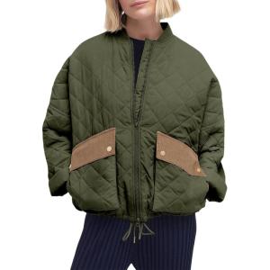 Tankaneo Womens Quilted Puffer Jacket Winter Casual Zip Up Bomber Jackets Short Coat Outerwear with Pockets(Army Green)