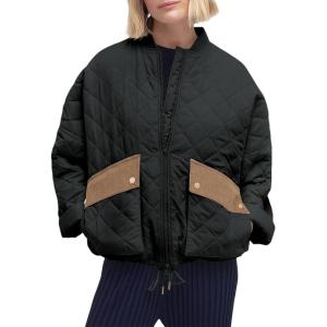 Tankaneo Womens Quilted Puffer Jacket Winter Casual Zip Up Bomber Jackets Short Coat Outerwear with Pockets(Black)