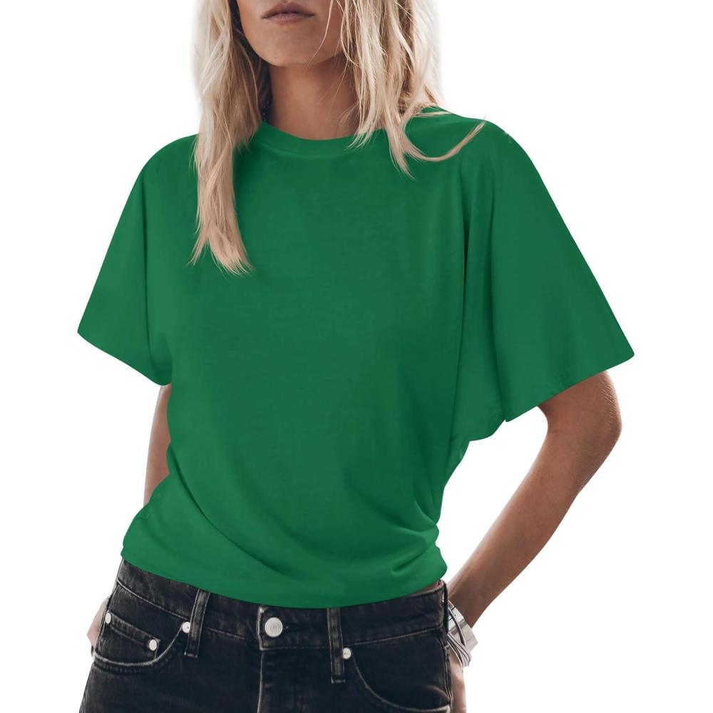imageTankaneo Womens Batwing Short Sleeve T Shirts Summer Casual Flowy Crew Neck Tops Loose Fit Boxy Basic TeesGreen