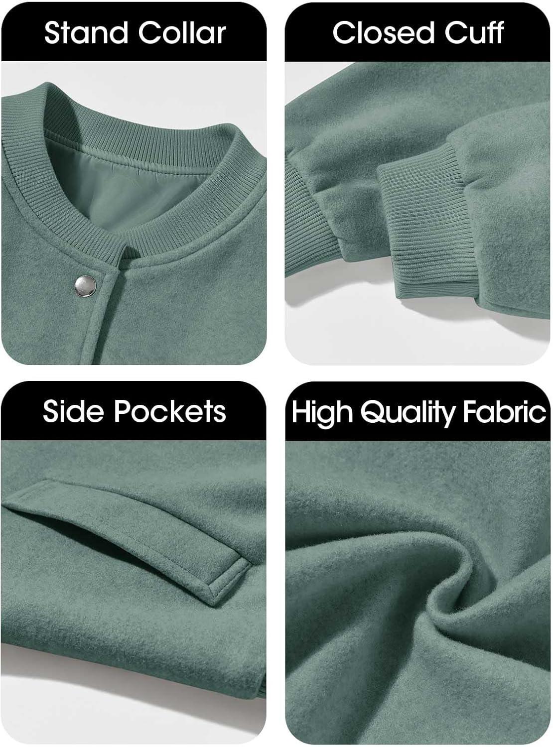 imageTankaneo Womens Cropped Bomber Jacket Wool Blend Varsity Short Pea Coats Long Sleeve Button Down Winter Casual OuterwearArmy Green