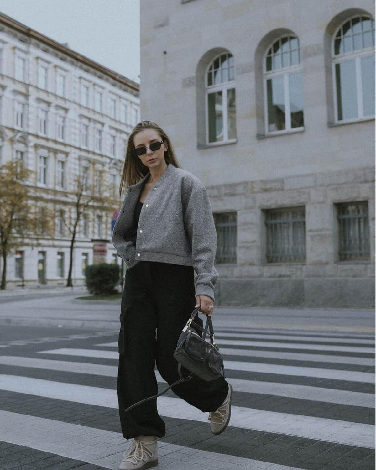 imageTankaneo Womens Cropped Bomber Jacket Wool Blend Varsity Short Pea Coats Long Sleeve Button Down Winter Casual OuterwearDark Grey