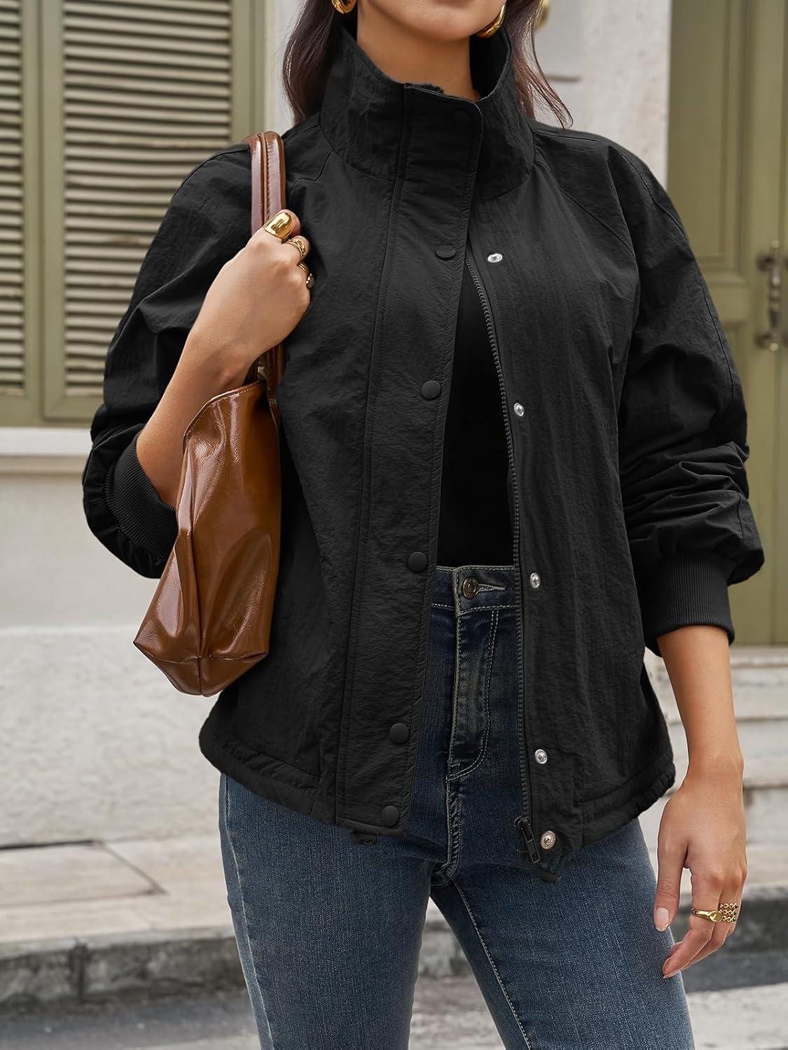 imageTankaneo Womens Fleece Lined Cropped Jackets Full Zip Oversized Casual Coats Winter Warm Outerwear OvercoatsBlack