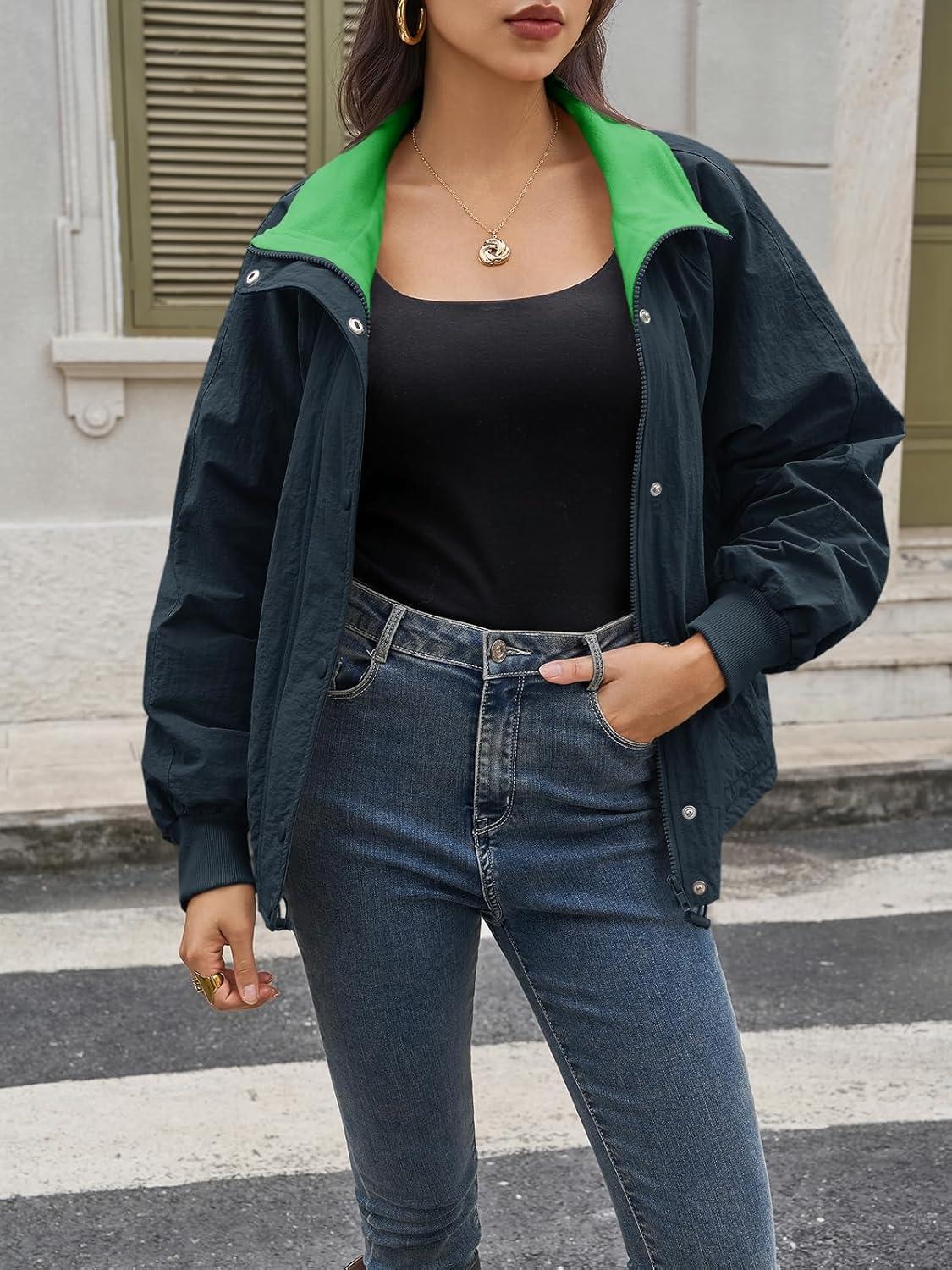 imageTankaneo Womens Fleece Lined Cropped Jackets Full Zip Oversized Casual Coats Winter Warm Outerwear OvercoatsNavy