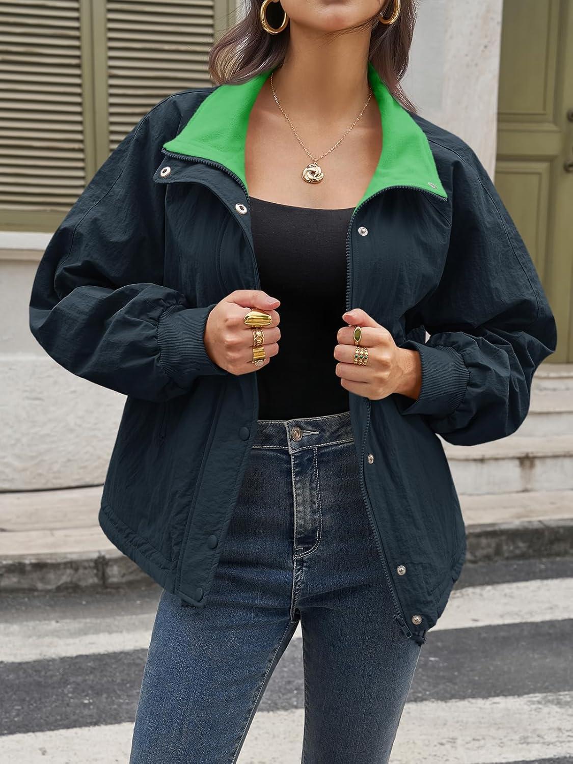 imageTankaneo Womens Fleece Lined Cropped Jackets Full Zip Oversized Casual Coats Winter Warm Outerwear OvercoatsNavy