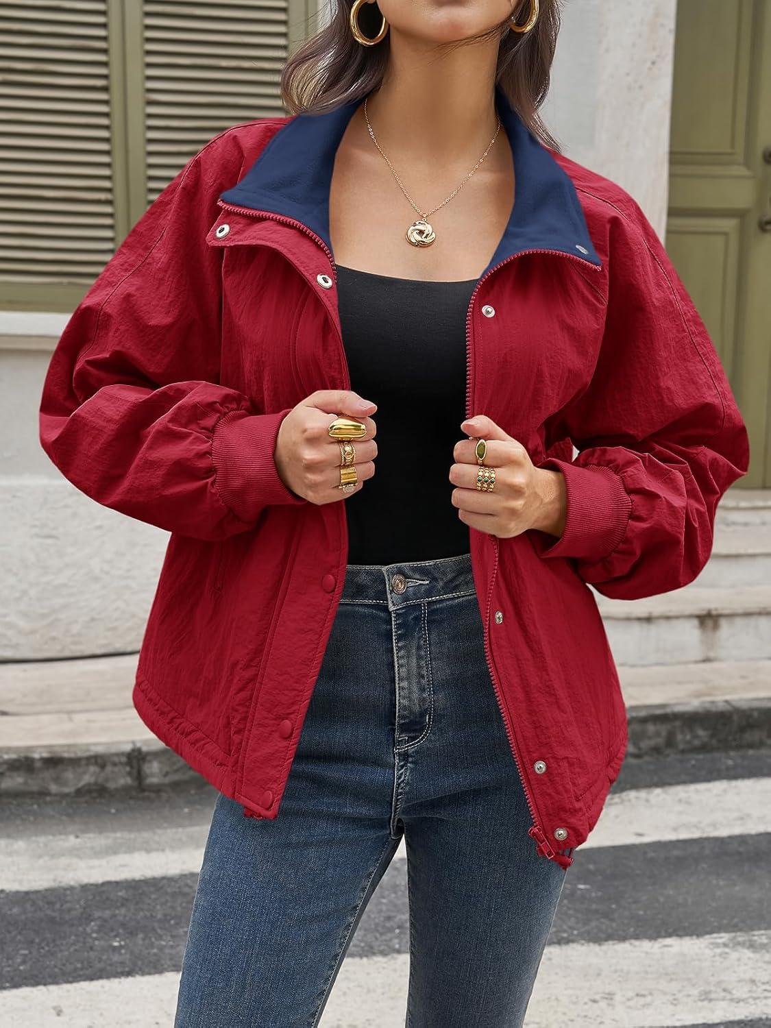 imageTankaneo Womens Fleece Lined Cropped Jackets Full Zip Oversized Casual Coats Winter Warm Outerwear OvercoatsRed