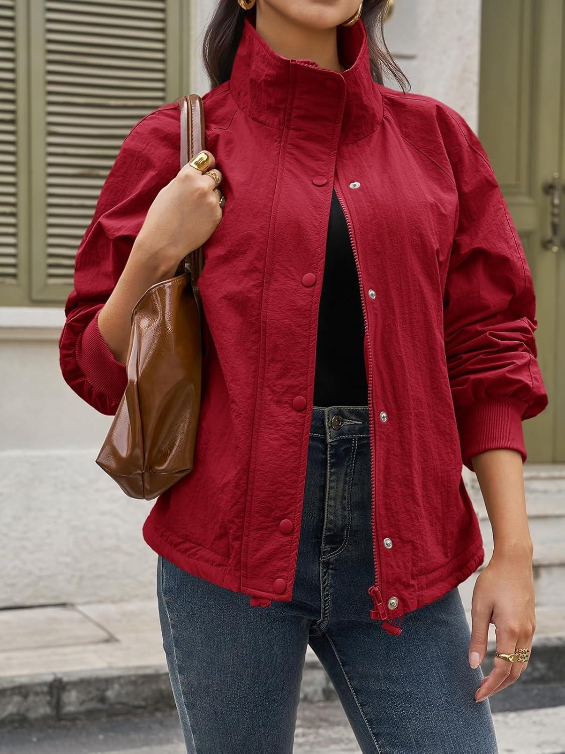 imageTankaneo Womens Fleece Lined Cropped Jackets Full Zip Oversized Casual Coats Winter Warm Outerwear OvercoatsRed