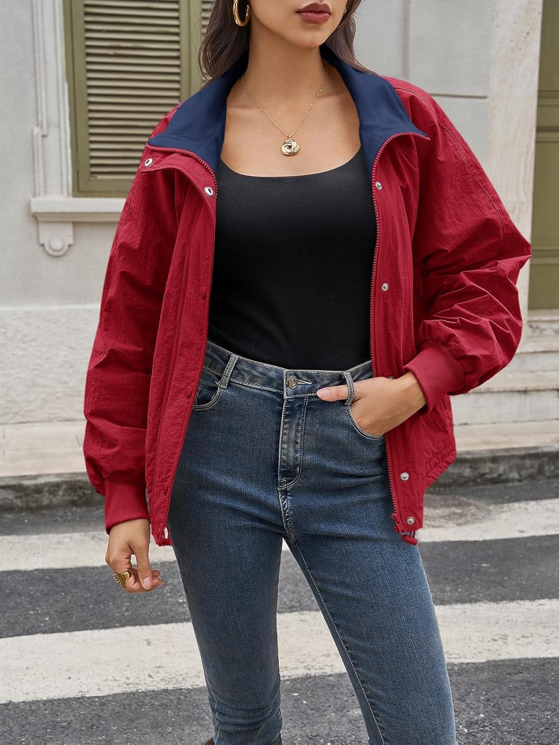 imageTankaneo Womens Fleece Lined Cropped Jackets Full Zip Oversized Casual Coats Winter Warm Outerwear OvercoatsRed