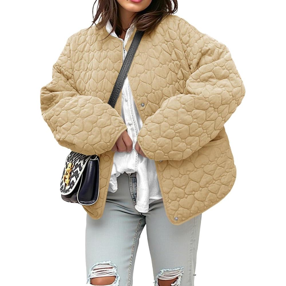 imageTankaneo Womens Quilted Lightweight Jackets Winter Loose Fit Puffer Coat 2024 Fashion Outwear with PocketsKhaki