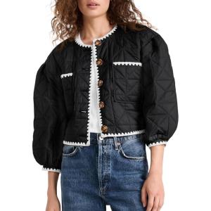 Tankaneo Womens Cropped Quilted Jacket Winter Lightweight Puff 3/4 Sleeve Button Down Contrast Trim Coat(Black)