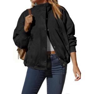 Tankaneo Womens Fleece Lined Cropped Jackets Full Zip Oversized Casual Coats Winter Warm Outerwear Overcoats(Black)