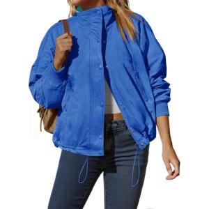 Tankaneo Womens Fleece Lined Cropped Jackets Full Zip Oversized Casual Coats Winter Warm Outerwear Overcoats(Blue)