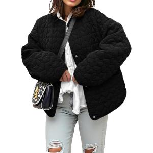 Tankaneo Womens Quilted Lightweight Jackets Winter Loose Fit Puffer Coat 2024 Fashion Outwear with Pockets(Black)