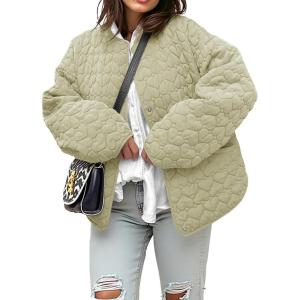 Tankaneo Womens Quilted Lightweight Jackets Winter Loose Fit Puffer Coat 2024 Fashion Outwear with Pockets(Pea Green)
