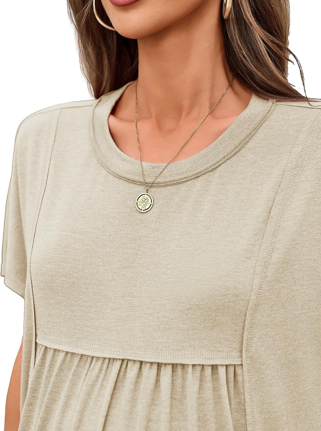 imageTankaneo Womens Maternity Tops Summer Batwing Short Sleeve Casual T Shirts Oversized Pleated Pregnancy ClothesApricot