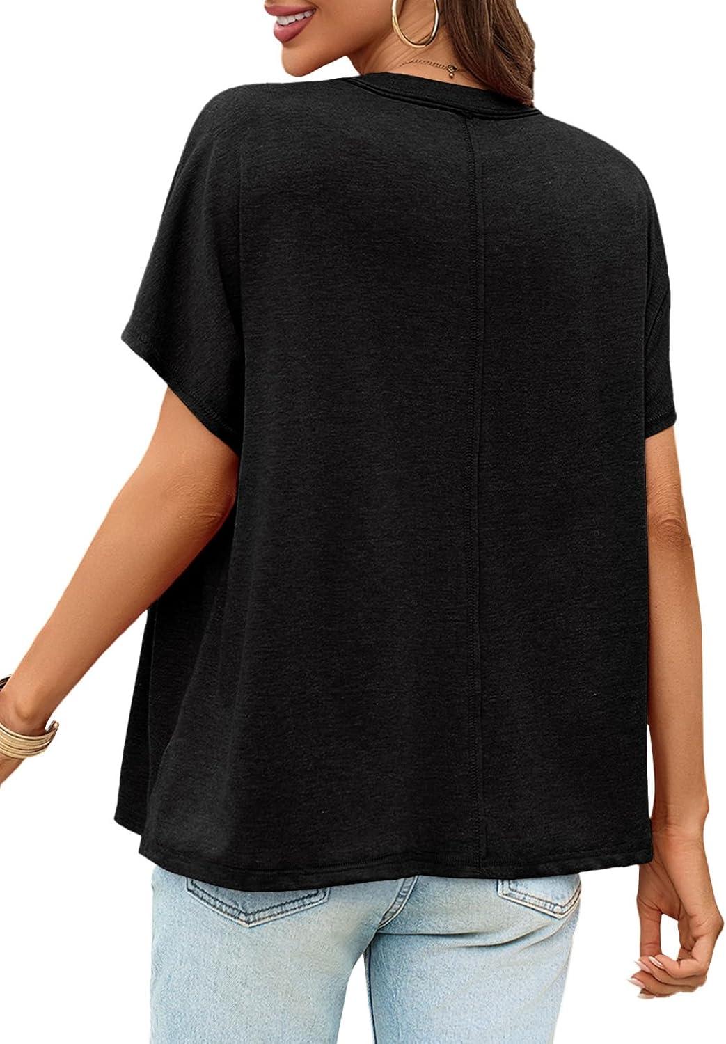 imageTankaneo Womens Maternity Tops Summer Batwing Short Sleeve Casual T Shirts Oversized Pleated Pregnancy ClothesBlack